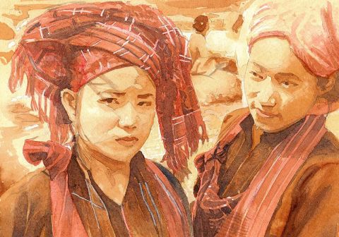 Femmes birmanes - Peinture - httpartje-evrardnet