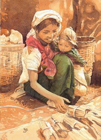 La jeune femme et l'enfant - Peinture - httpartje-evrardnet