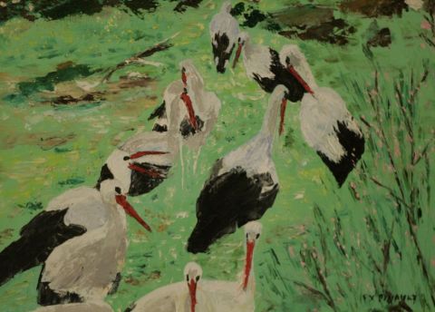 Les cigognes à Hunawihr - Peinture - Le Champenois