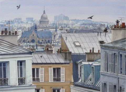 Les toits de Paris après la pluie - Peinture - Thierry Duval