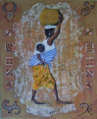 Ivoirienne et enfant - Peinture - Sabine Fighiera
