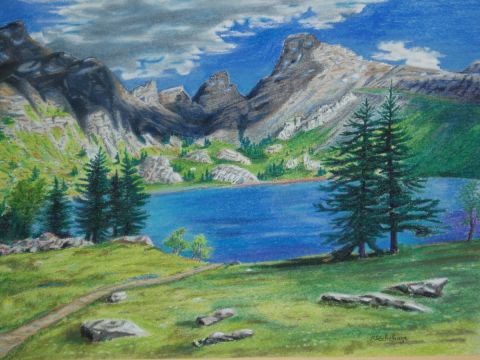 Lac de montagnes sous les nuages - Peinture - Robert Sechehaye