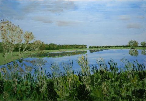 Petit étang au pays du Der - Peinture - Le Champenois