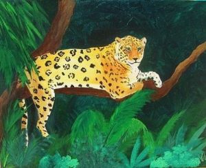 Peinture de melanie lemar: le repos du léopard