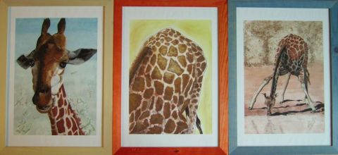 La girafe en tryptique - Peinture - Nana