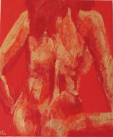 L'artiste nadia girouf - nu de dos rouge et or