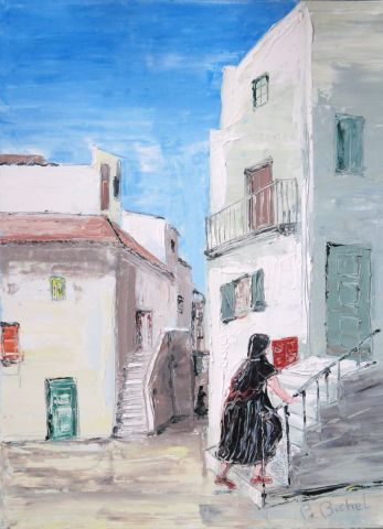 Femme à l'escalier - Peinture - Pierre BUCHEL