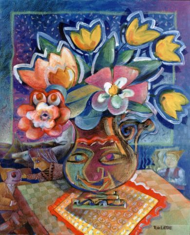 L'oiseau aux tulipes - Peinture - Roland De Lattre
