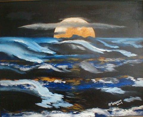 mer sous la lune - Peinture - anne-marie landron