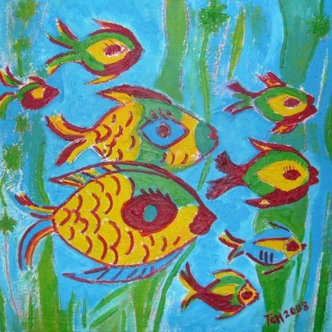 La joyeuse famille des poissons - Peinture - ALTAIR