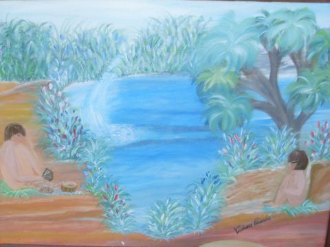 L'artiste vivi - adam et eve au bord du lac