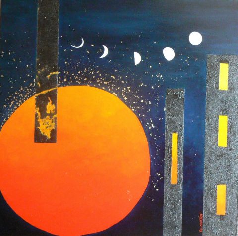 coucher de soleil sur Manhatan - Peinture - Flo MARTIN