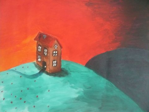 Little Scared House - Peinture - Makrof Karima
