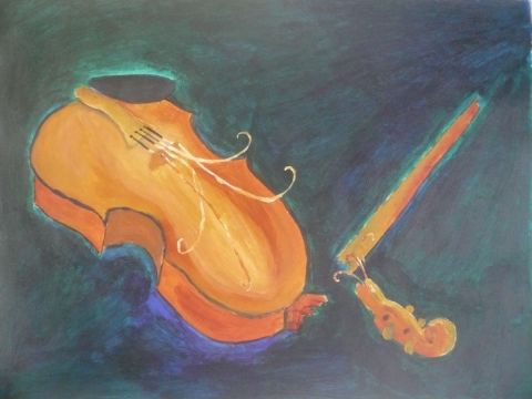 Broken Violin - Peinture - Makrof Karima