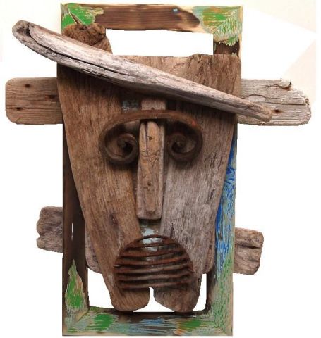 Masque  bois flott� n�1 - Sculpture - Daniel Barre