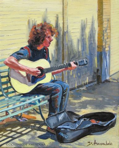 The street guitarist - Peinture - Dominique  Amendola 