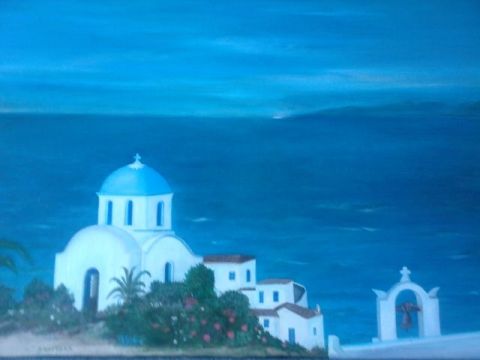 Village  de Grèce  en bord  de mer  - Peinture - Pepe Luis Saavedra 