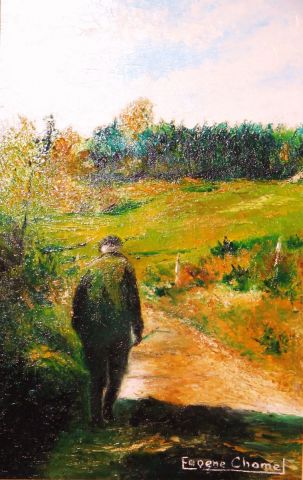 promenade en campagne - Peinture - Eugene Chomel