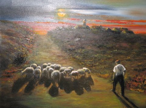 retour à la bergerie - Peinture - Eugene Chomel