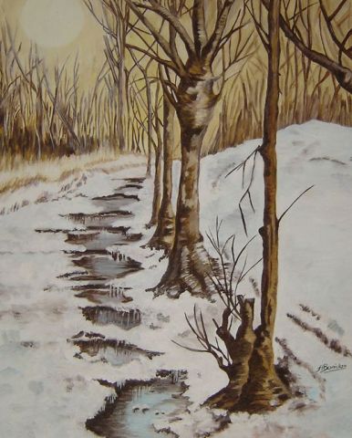 Le ruisseau sous la neige - Peinture - Arlette BONIDAN