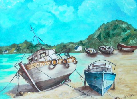 barques échouées - Peinture - Arlette BONIDAN