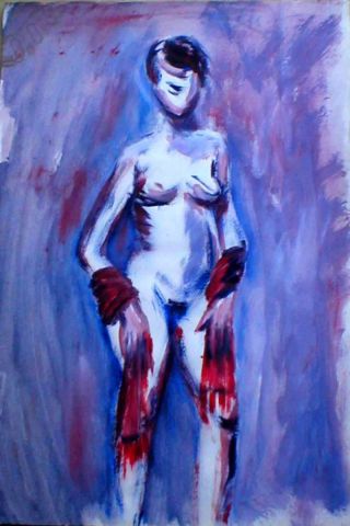 femme à l'écharpe rouge - Peinture - DAISY