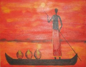 Peinture de JANINE ROQUESSALANE: Africain sur pinasse