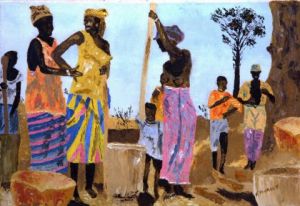 Voir cette oeuvre de Le Champenois: Villagoises sénégalaises au travail