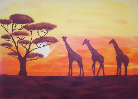 Girafes en relief - Peinture - artsandrine