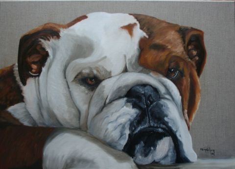 Under Chienne bulldog - Peinture - Marie-Christine Meicher