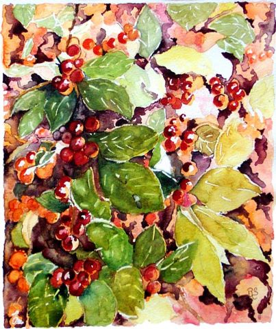baies rouges - Peinture - atelier mauve