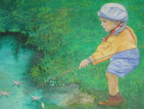 L ENFANT ET LES PETITS BATEAUX - Peinture - CLAUDEM