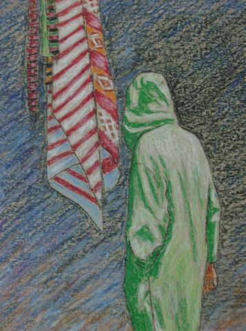 L'artiste elalaoui - homme en djallaba verte(détail)