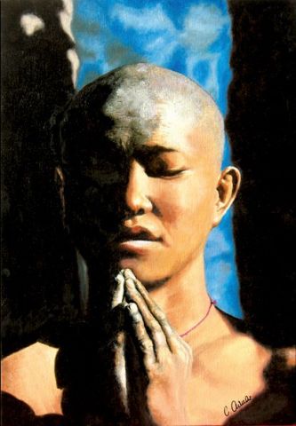 moine en prière - Peinture - AIMAR