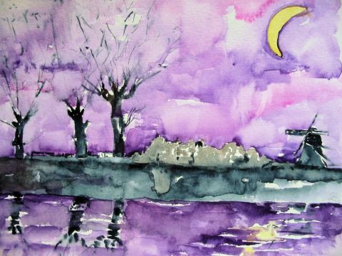 moulin - Peinture - atelier mauve