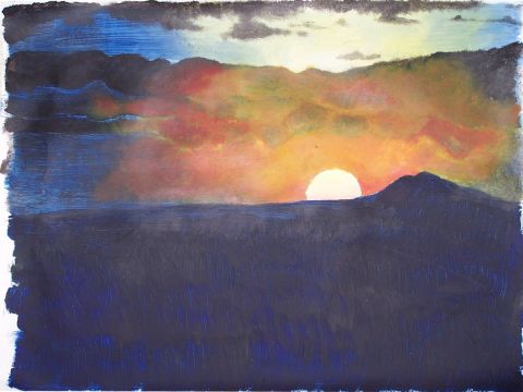 Soleil levant ( vu de la Rhune ) - Peinture - Pablo