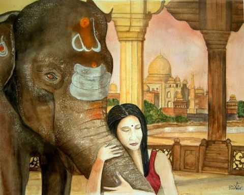 Tendresse indienne - Peinture - Sylvie Vacher