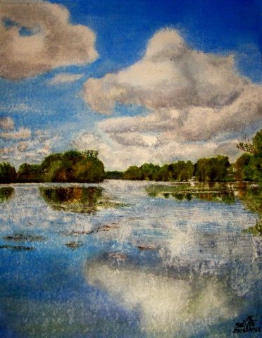 Bords de l'Yonne vue de Serbonnes 89 - Peinture - Sylvie Vacher