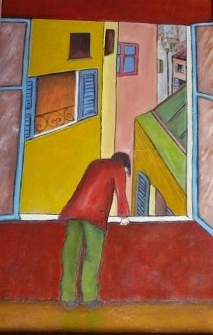 un homme à la fenêtre - Peinture - Dek