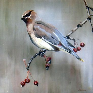 L'artiste BRUNO AUDOUIN - Oiseau sur branche de cerisier