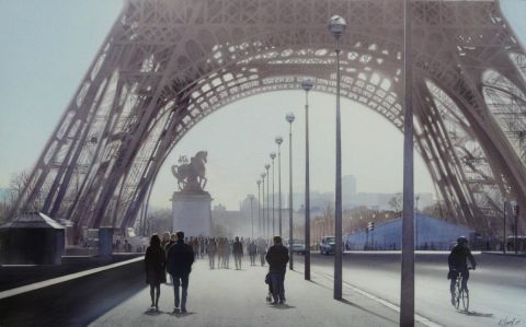 La Tour Eiffel et le cycliste - Peinture - Thierry Duval