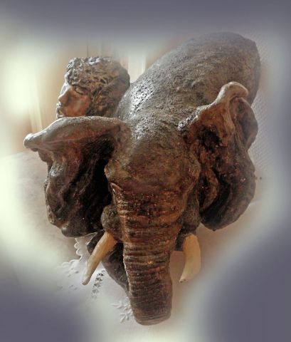 SCULPTURE  TERRE ELEPHANT  ... SYMBIOSE DE L'HOMME & DE L'ELEPHANT - Sculpture - monemaier