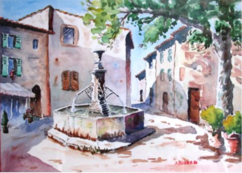 Fontaine centrale à Tourtour - Peinture - ROGER J