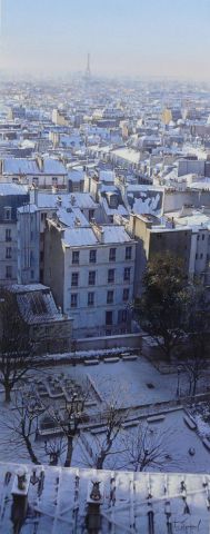 Les toits de Montmartre sous la neige - Peinture - Thierry Duval