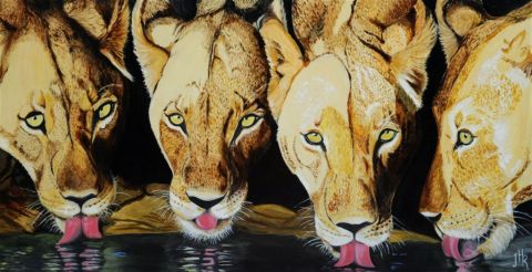 c'est l'heure où les lionnes vont boire - Peinture - Josette Rosemberck