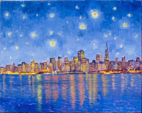 San Francisco la nuit à la Van Gogh - Peinture - Dominique  Amendola 