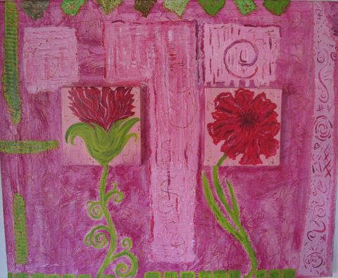 deux fleurs rouges - Peinture - NICOLE CHANDON-GABARD