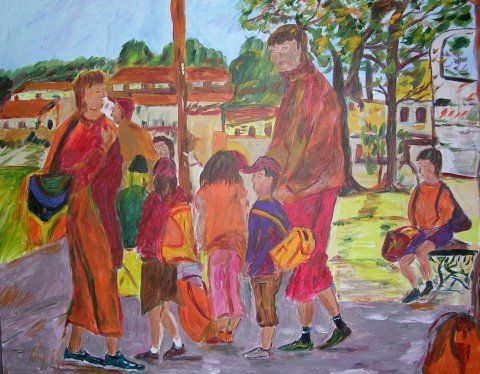 Les enfants en colonie - Peinture - NADINE FERNANDEZ