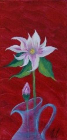 Sharon au pot bleu - Peinture - Muriel Leveque