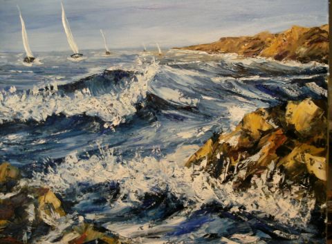 La Mer ,les rochers - Peinture - litalien